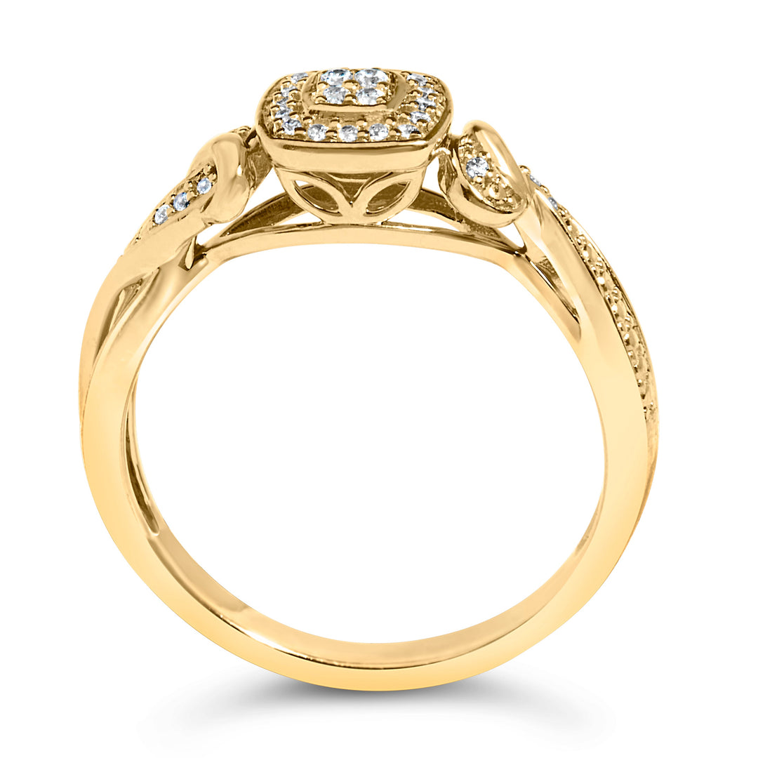 14K Yellow Gold Plated .925 Sterling Silver 1/10 Cttw Round-Cut Diamond Composite Halo Engagement Ring (I-J Color, I3 Clarity)- Size 7