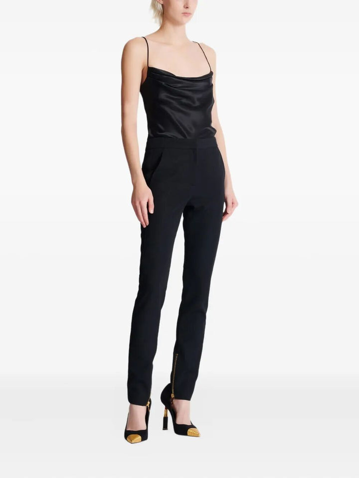Balmain Women Zipped Satin Slim Pants