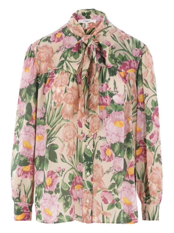Chloe Women Maxi Gathered Lavallière Blouse In Crêpe De Chine