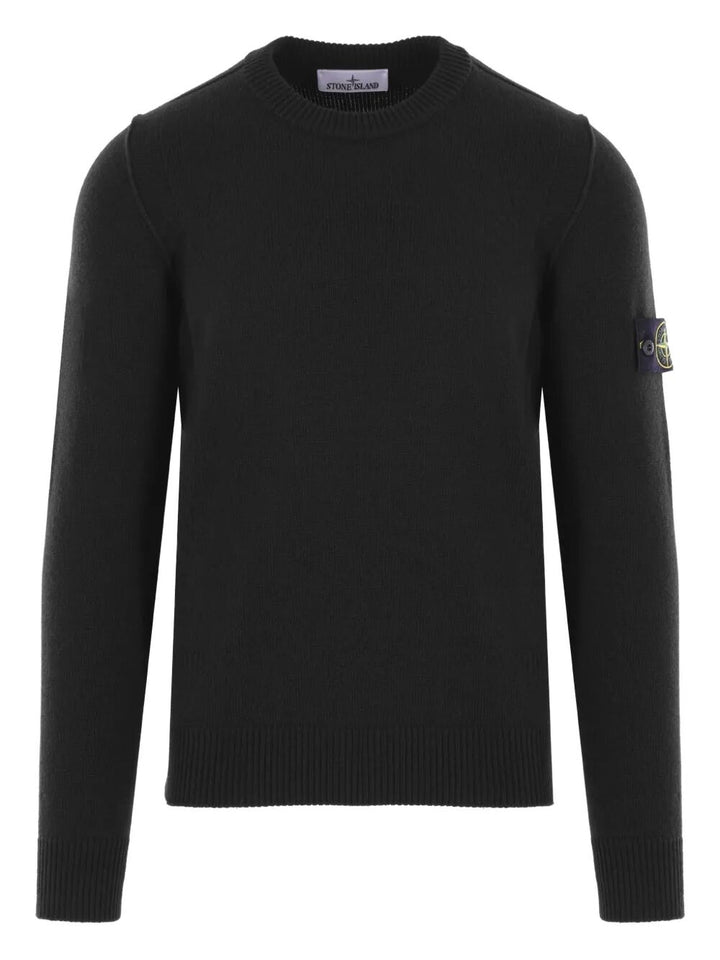 Stone Island Men Crew Neck Wool Sweater With Reverse Stitch Details