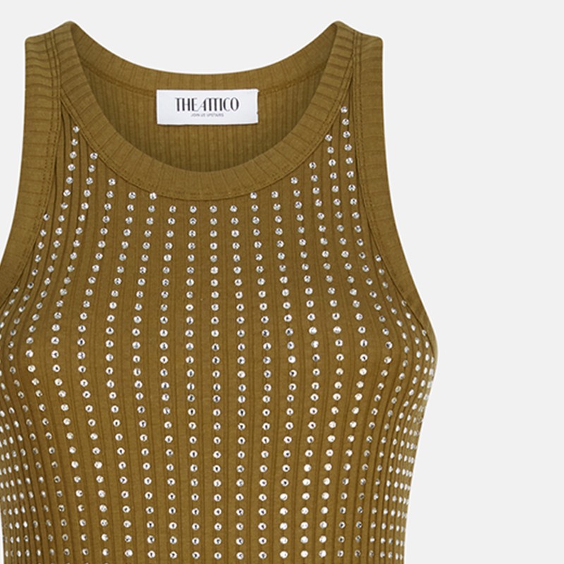 The Attico Military Green Mini Dress With Rhinestones Women