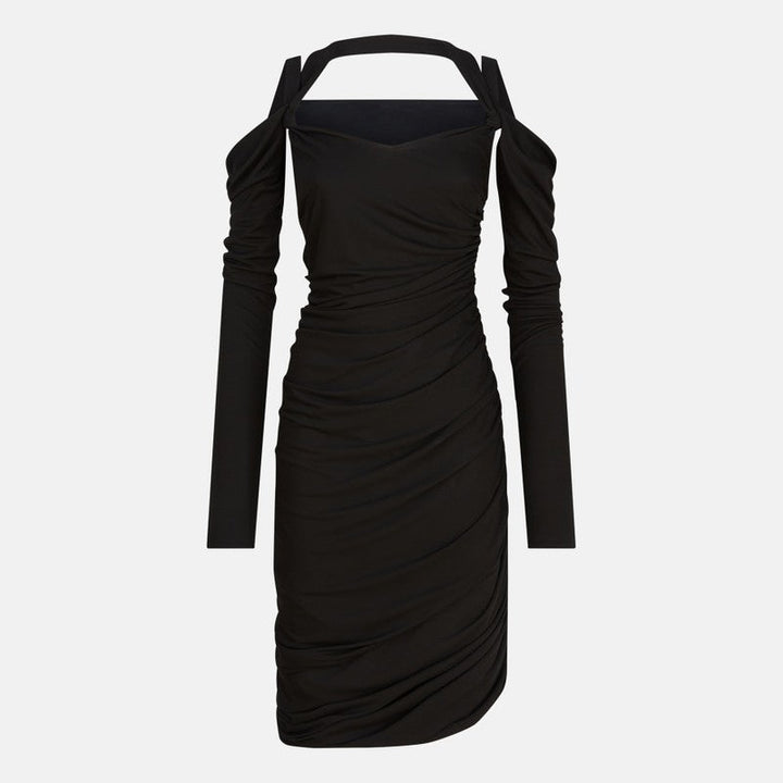 The Attico Black Midi Dress In Viscose Crêpe Women