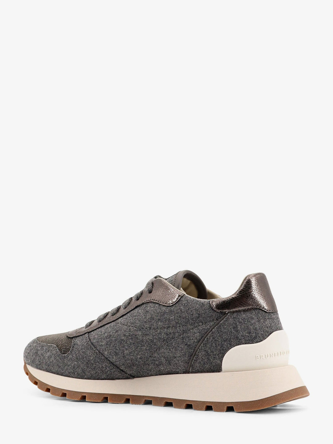 Brunello Cucinelli Women Low-Top Wool Flannel Sneakers With Leather Profiles