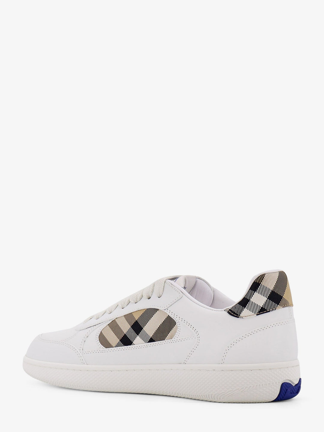 Burberry Men Low-Top Leather Sneakers With Check Inserts