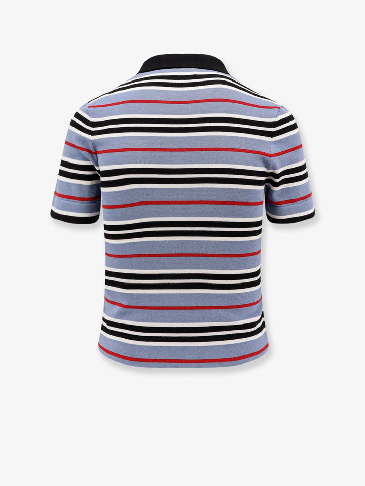 Celine Women Cotton Knit Polo Shirt With Striped Motif