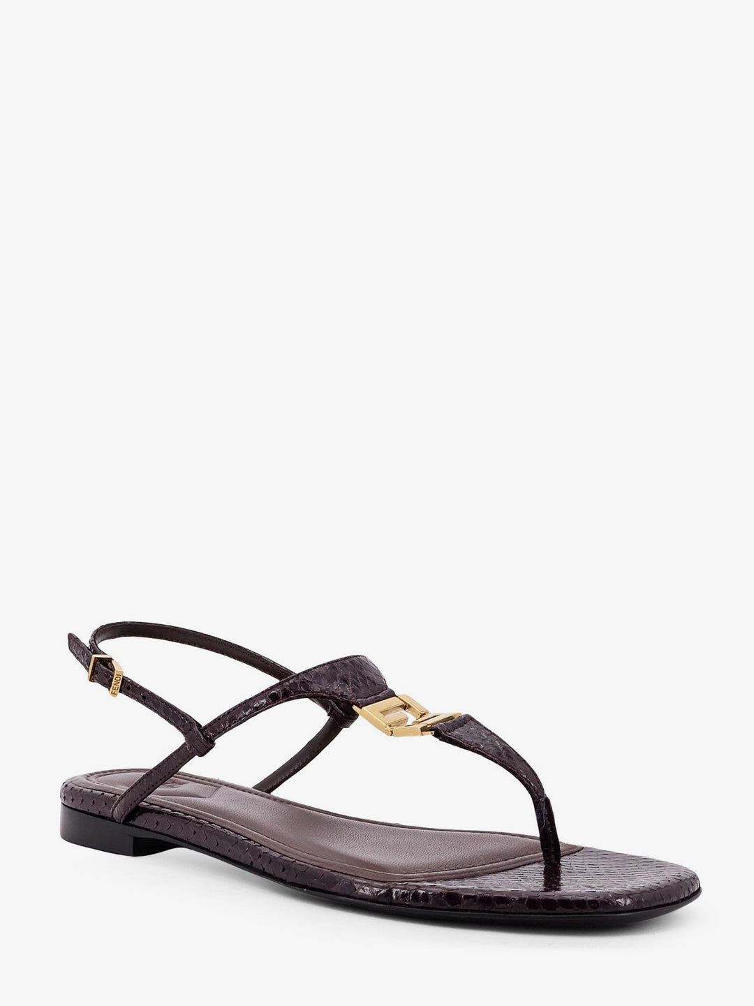Fendi Women Fold Leather Sandals With Reptile Effect