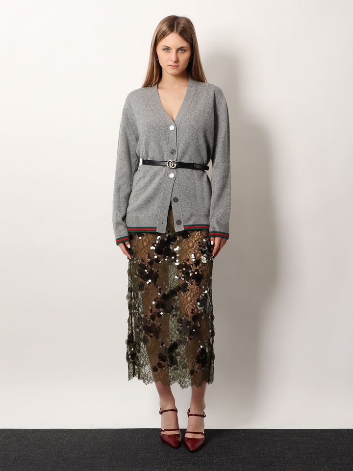 Gucci Women Wool And Cashmere Cardigan With Web Detail