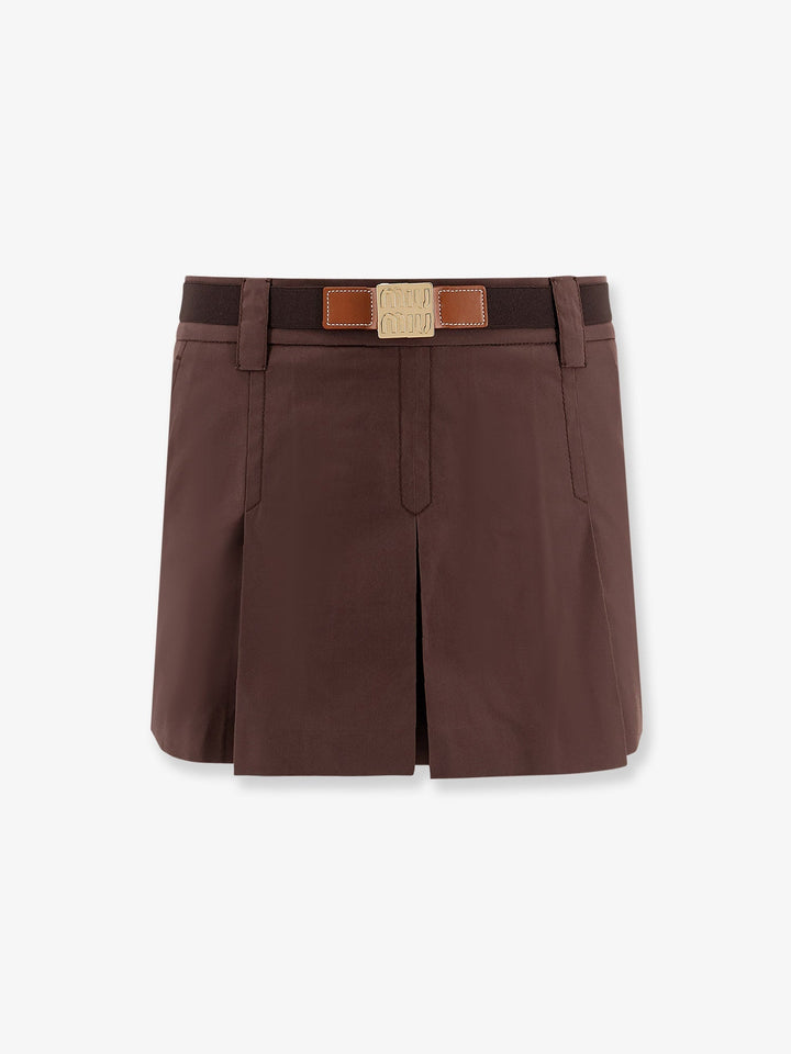 Miu Miu Women Panama Pleated Mini Skirt With Belt