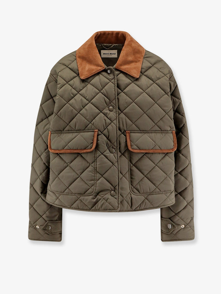 Miu Miu Women Quilted Nylon Jacket With Suede Details