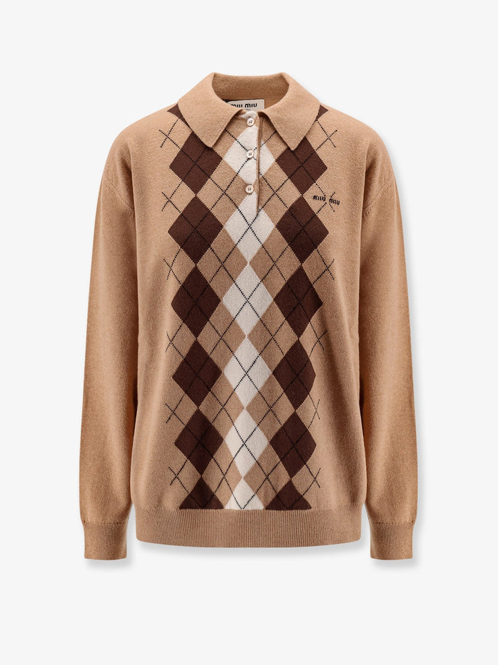 Miu Miu Women Cashmere Polo Shirt With Miu Miu Embroidery