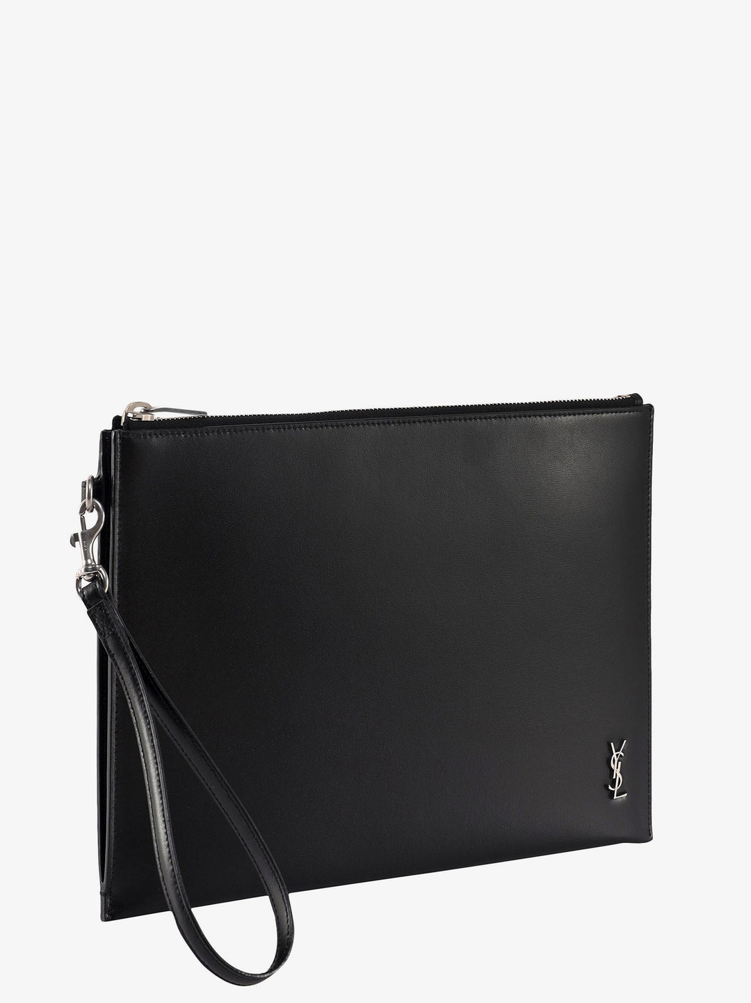 Saint Laurent Men Leather Clutch With Monogram Detail