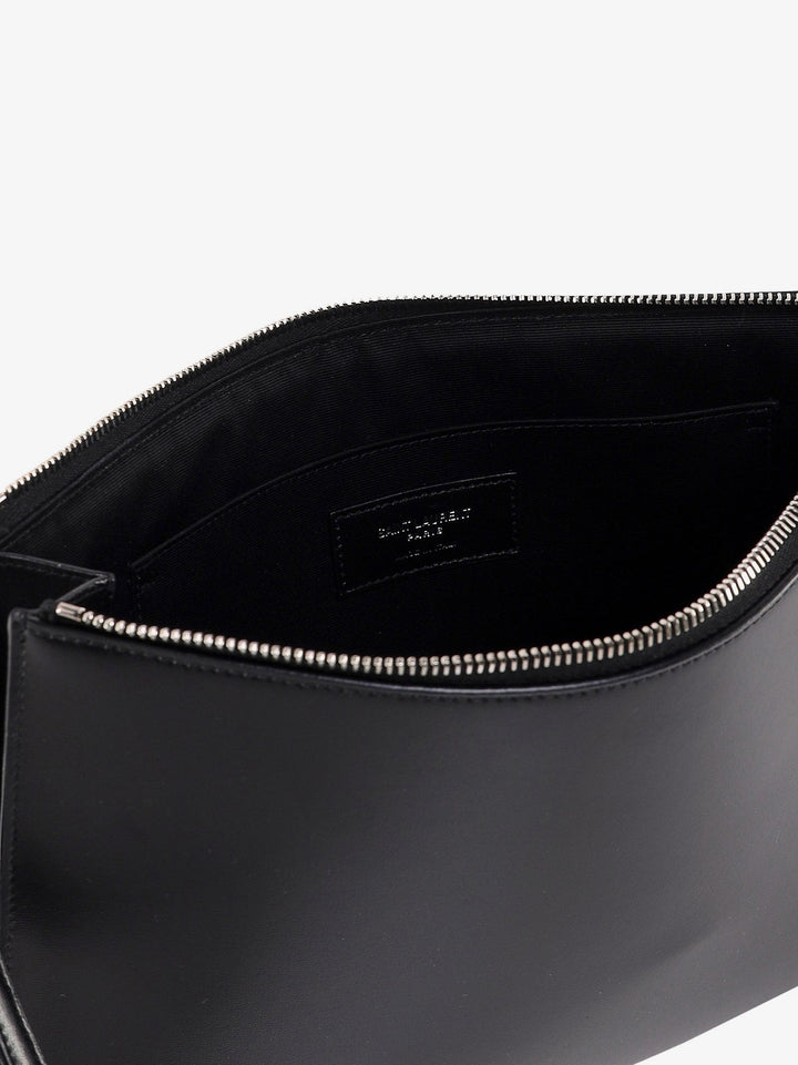Saint Laurent Men Leather Clutch With Monogram Detail