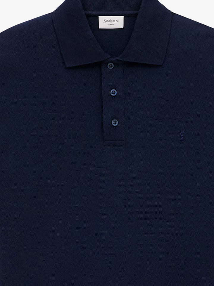 Saint Laurent Men Recycled Material Polo Shirt With Cassandre Embroidery