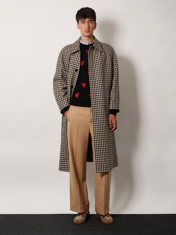 Valentino Men Wool And Cotton Coat With Vichy Motif
