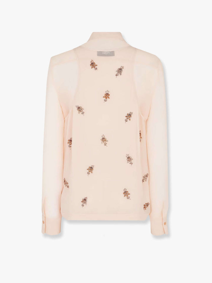 Fendi Women Georgette Top With Rhinestones And Sequins Embroidery