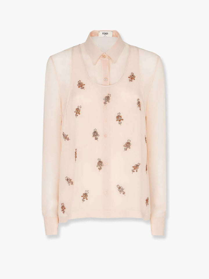 Fendi Women Georgette Top With Rhinestones And Sequins Embroidery