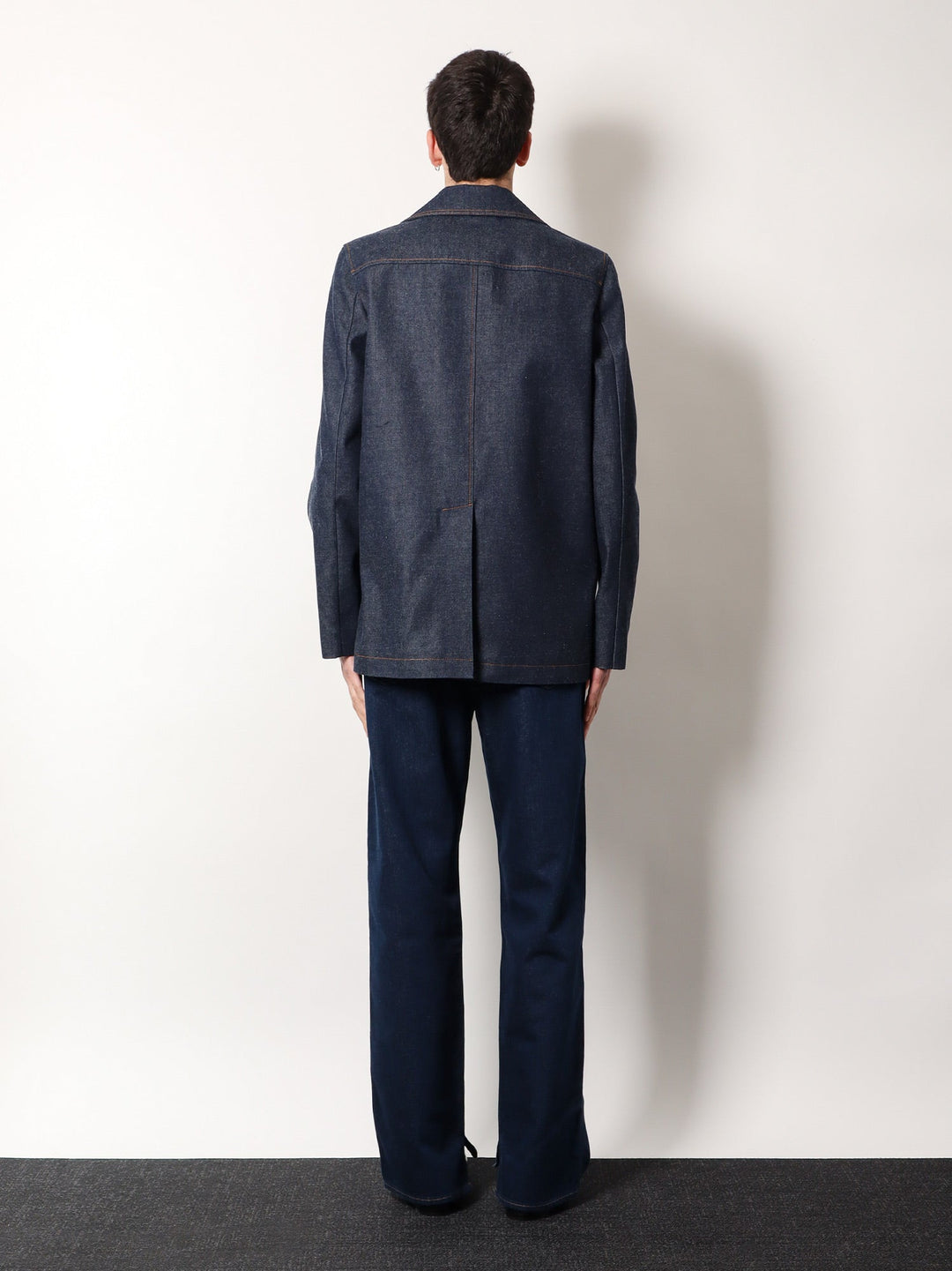 Gucci Men Denim Peacoat With Contrasting Stitching
