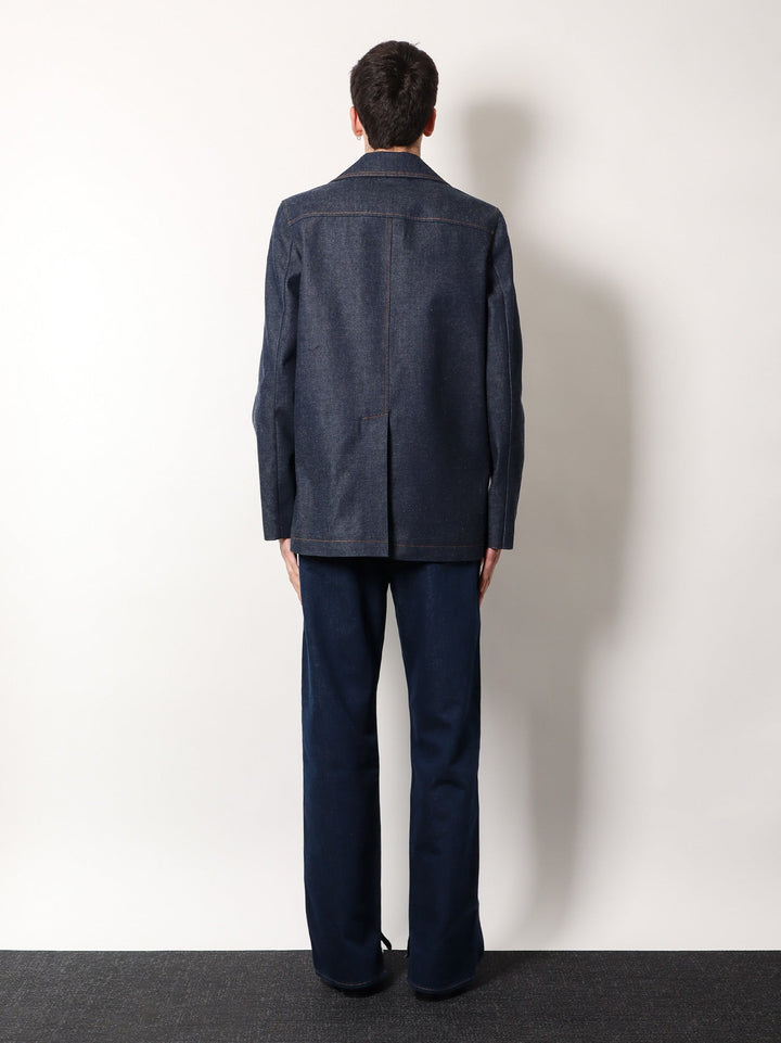 Gucci Men Denim Peacoat With Contrasting Stitching