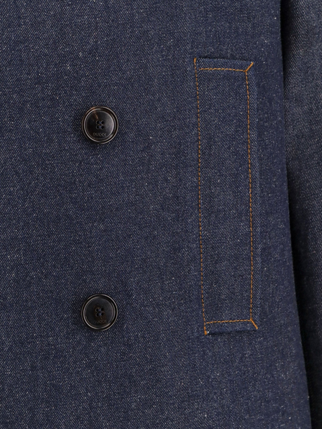 Gucci Men Denim Peacoat With Contrasting Stitching