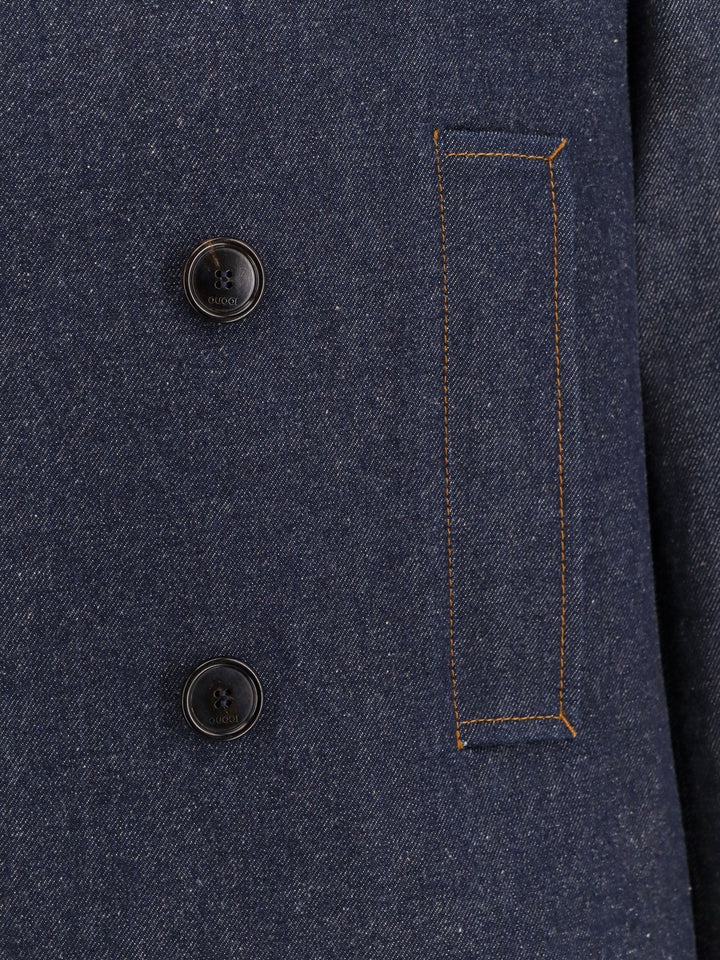 Gucci Men Denim Peacoat With Contrasting Stitching