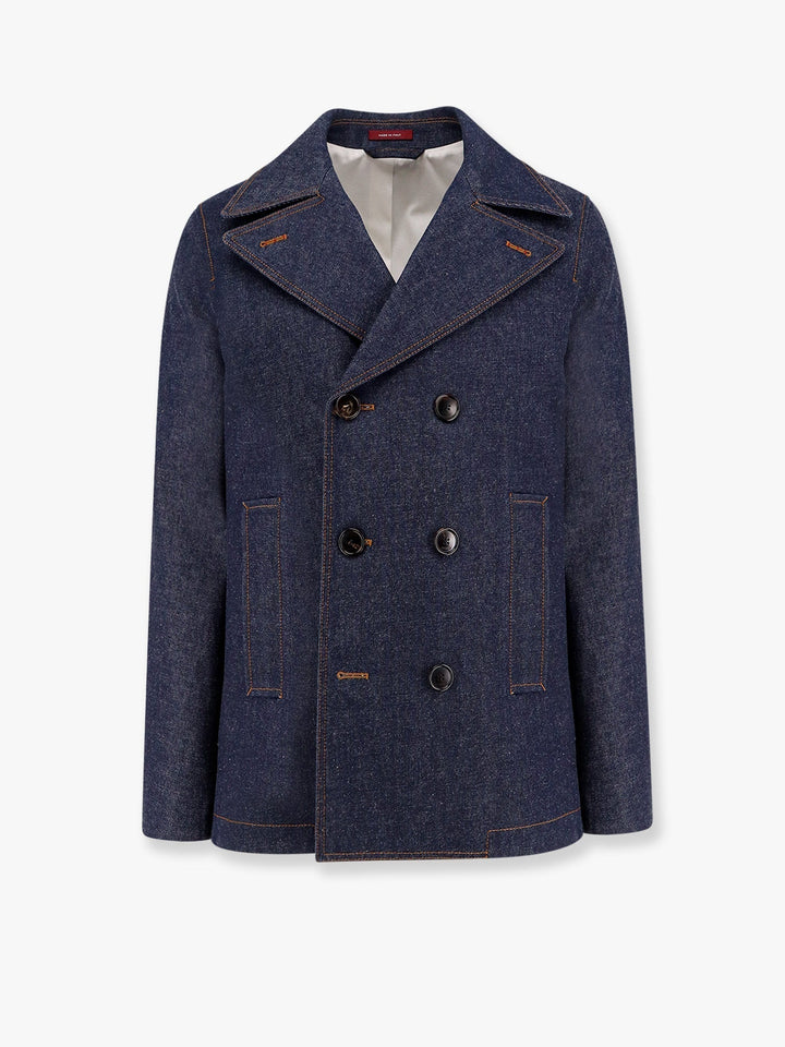 Gucci Men Denim Peacoat With Contrasting Stitching