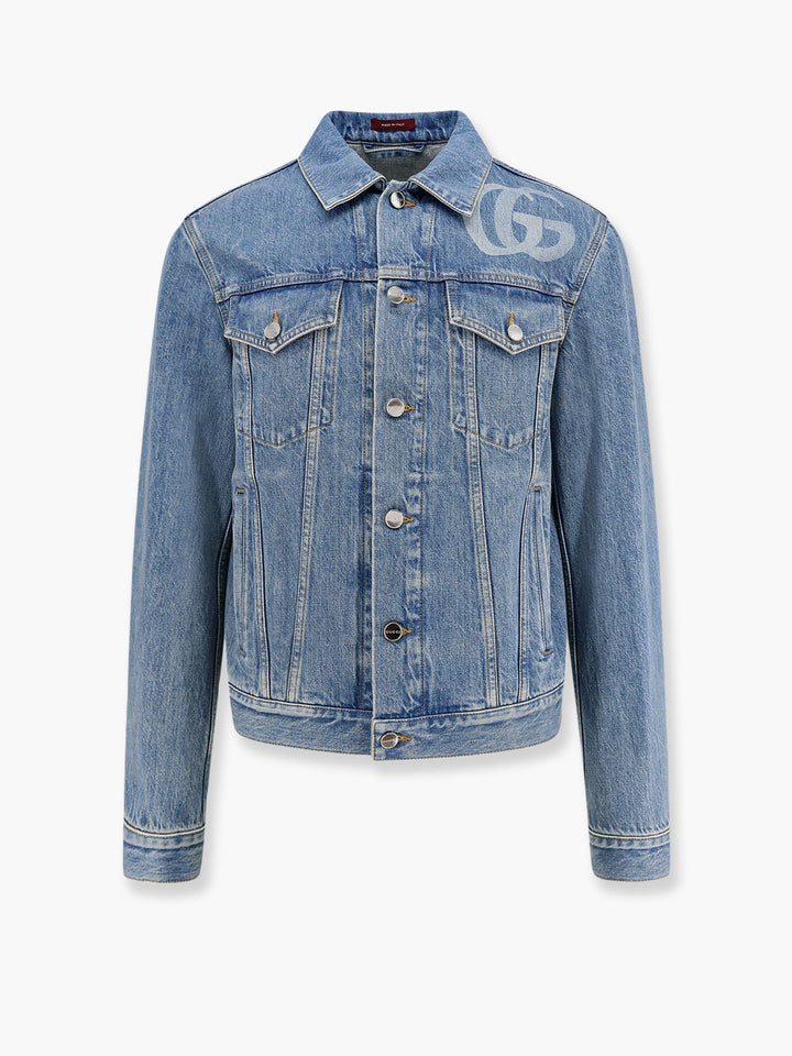 Gucci Men Denim Jacket With Lasered Double G