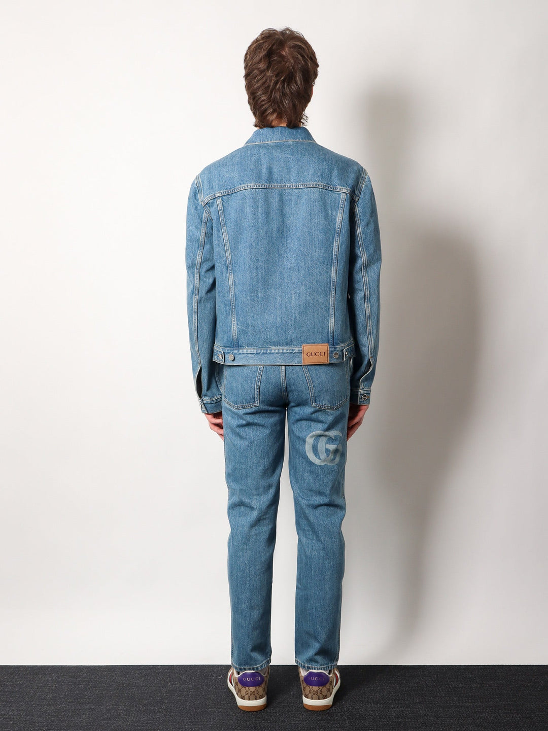 Gucci Men Denim Jacket With Lasered Double G