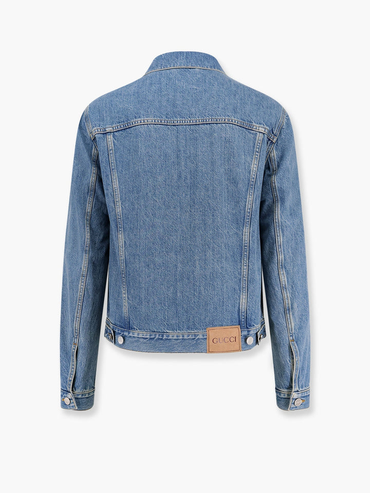 Gucci Men Denim Jacket With Lasered Double G