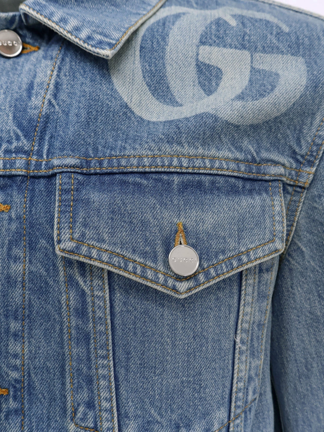 Gucci Men Denim Jacket With Lasered Double G