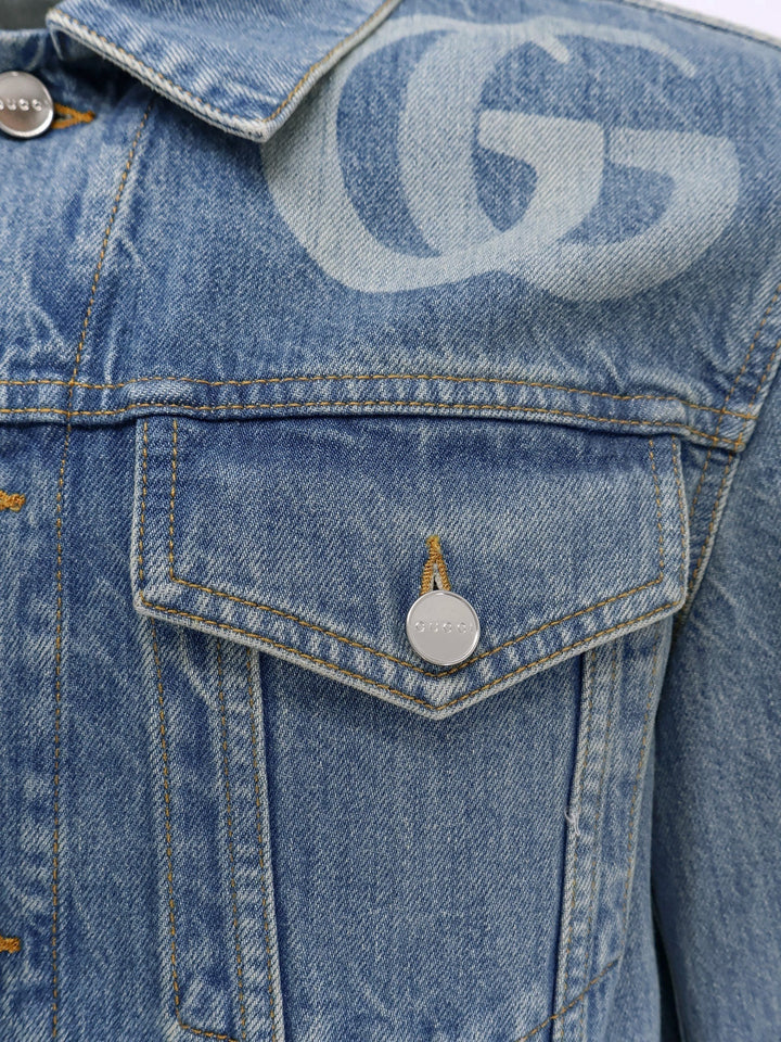 Gucci Men Denim Jacket With Lasered Double G