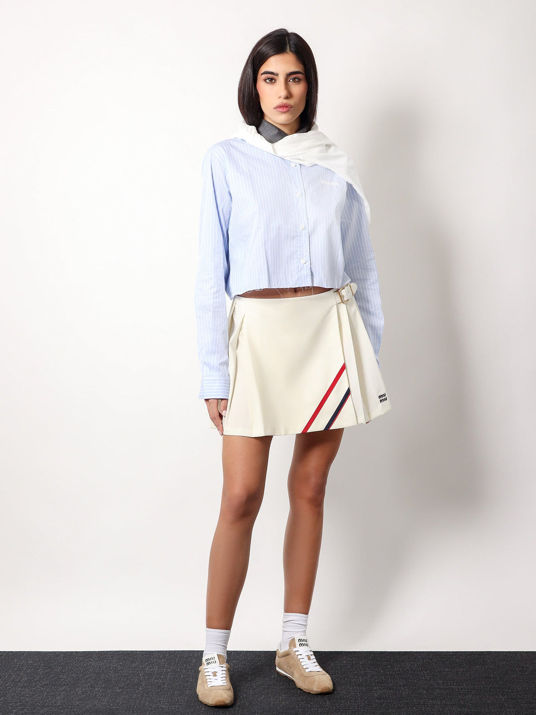 Miu Miu Women Plisse Wool And Mohair Skirt