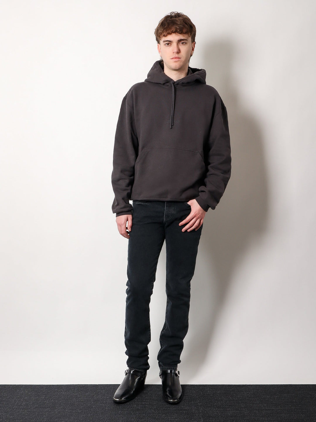 Saint Laurent Men Organic Cotton Sweatshirt With Frontal Logo Embroidery