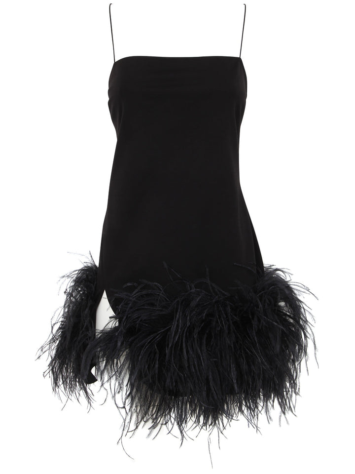 The Attico Women Fujiko Compact Techno Jersey With Ostrich Boa Feathers Mini Dress