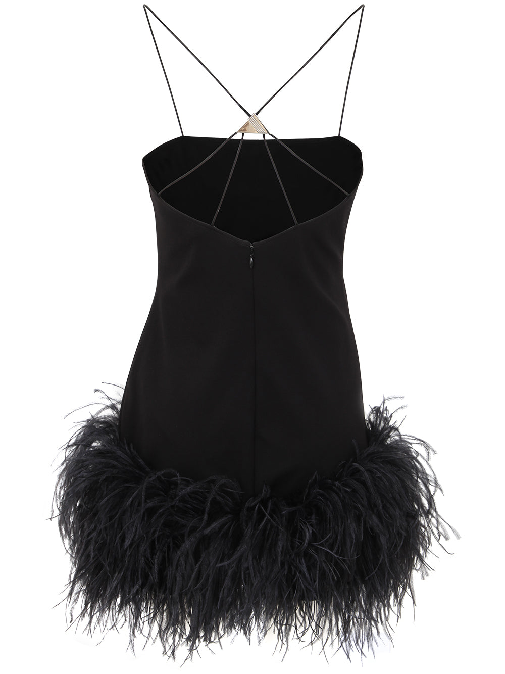 The Attico Women Fujiko Compact Techno Jersey With Ostrich Boa Feathers Mini Dress