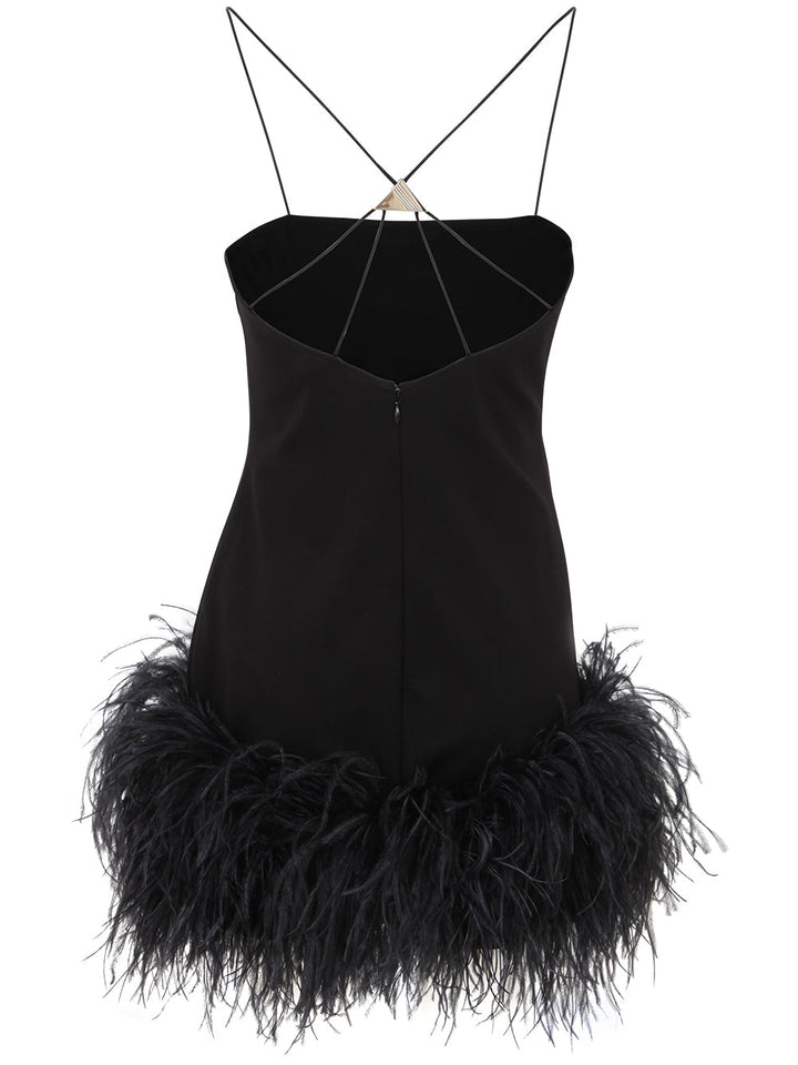 The Attico Women Fujiko Compact Techno Jersey With Ostrich Boa Feathers Mini Dress