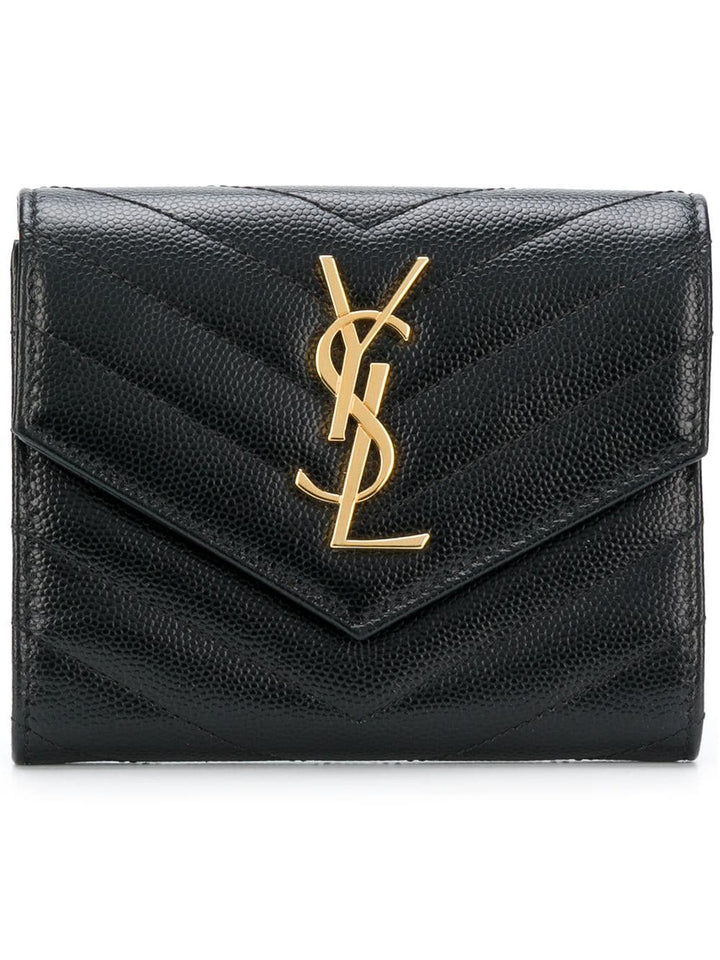 Saint Laurent Women Grain De Poudre Leather Cassandre Matelassé Compact Tri Fold Wallet
