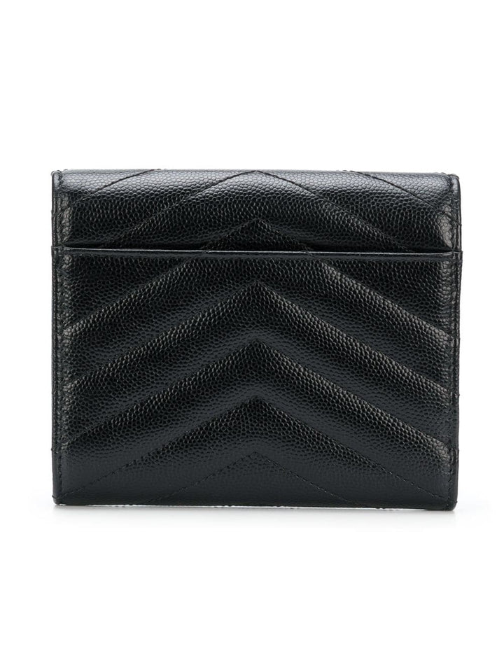 Saint Laurent Women Grain De Poudre Leather Cassandre Matelassé Compact Tri Fold Wallet