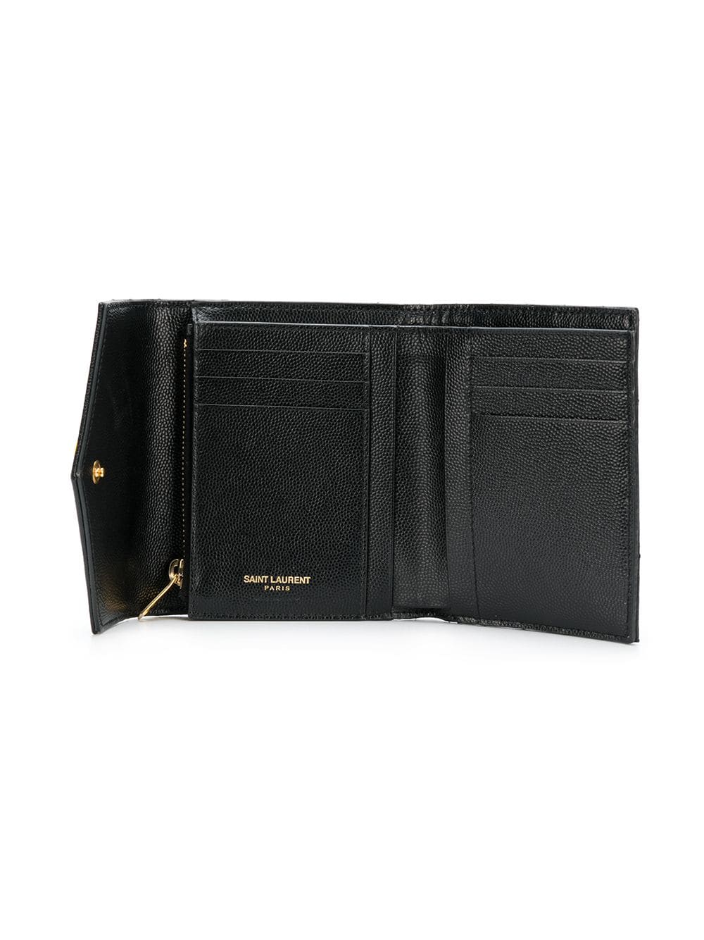 Saint Laurent Women Grain De Poudre Leather Cassandre Matelassé Compact Tri Fold Wallet
