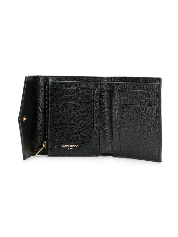 Saint Laurent Women Grain De Poudre Leather Cassandre Matelassé Compact Tri Fold Wallet