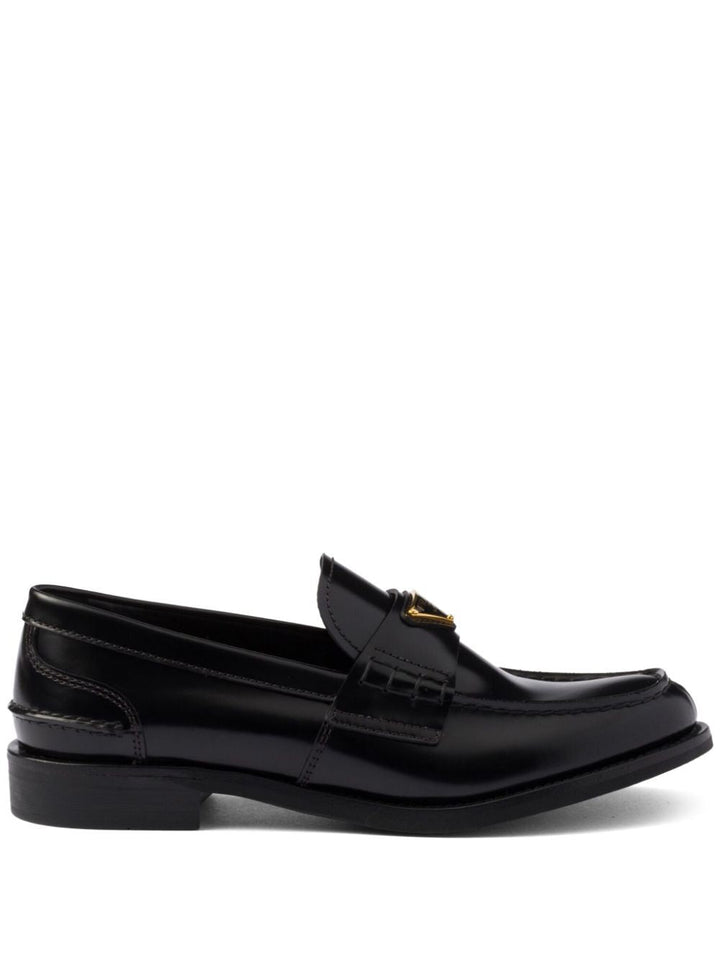 Prada Women Brushed Leather Loafers With Leather Band