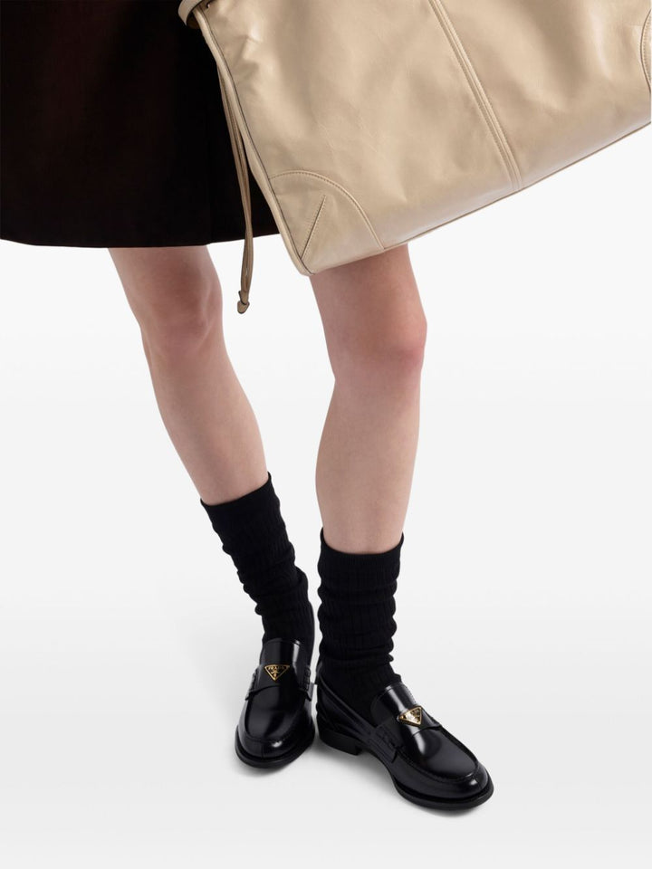 Prada Women Brushed Leather Loafers With Leather Band