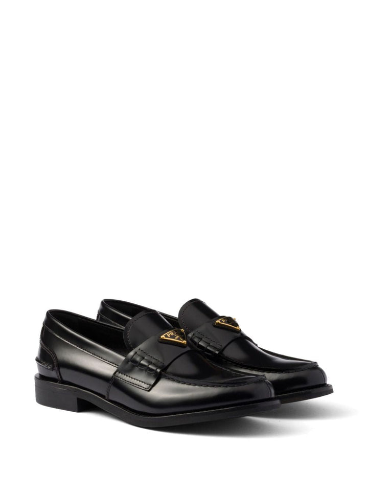 Prada Women Brushed Leather Loafers With Leather Band