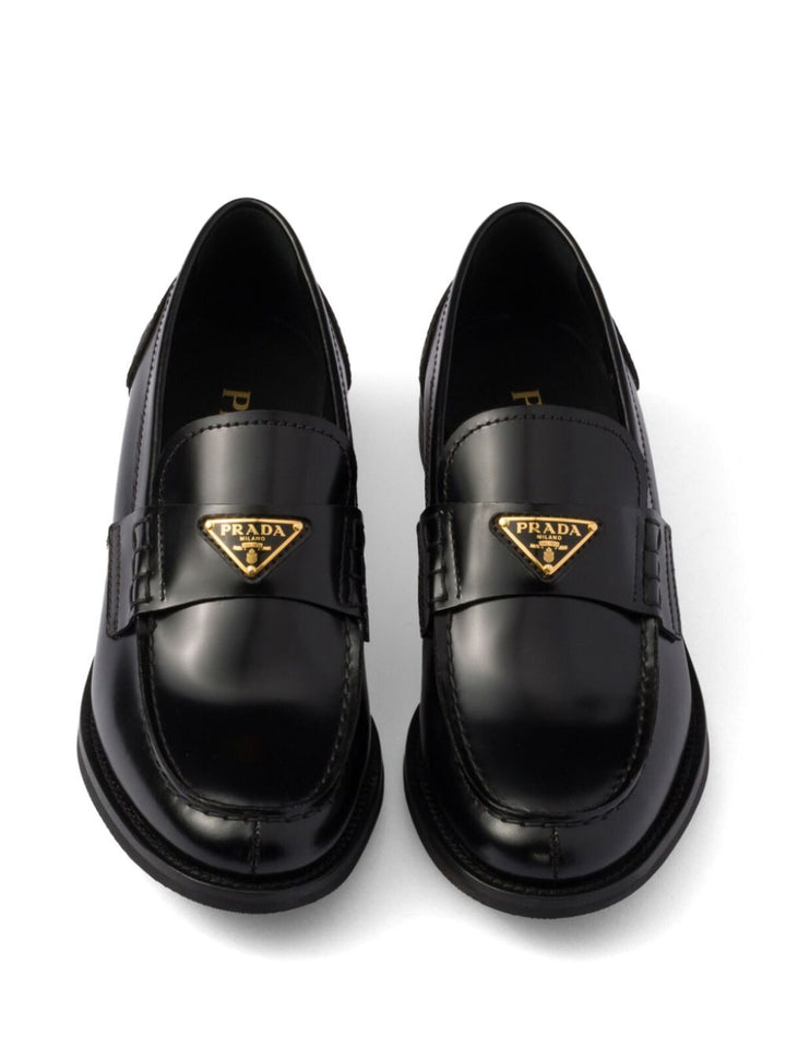 Prada Women Brushed Leather Loafers With Leather Band