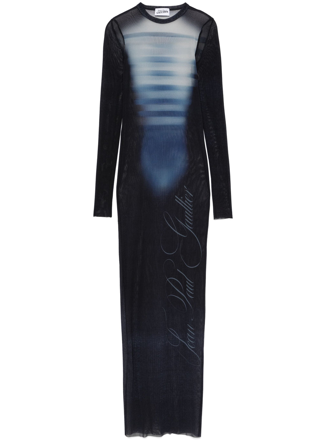 Jean Paul Gaultier Women Mesh Crew Neck Long Dress Printed "Le Mâle"
