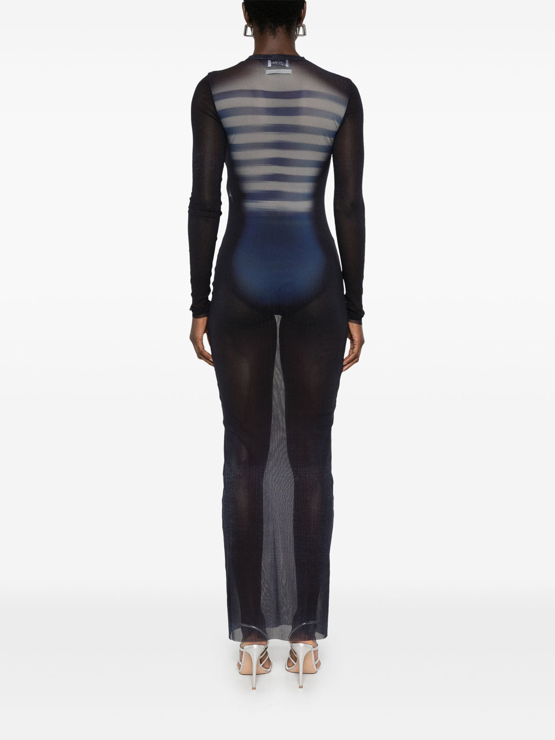 Jean Paul Gaultier Women Mesh Crew Neck Long Dress Printed "Le Mâle"