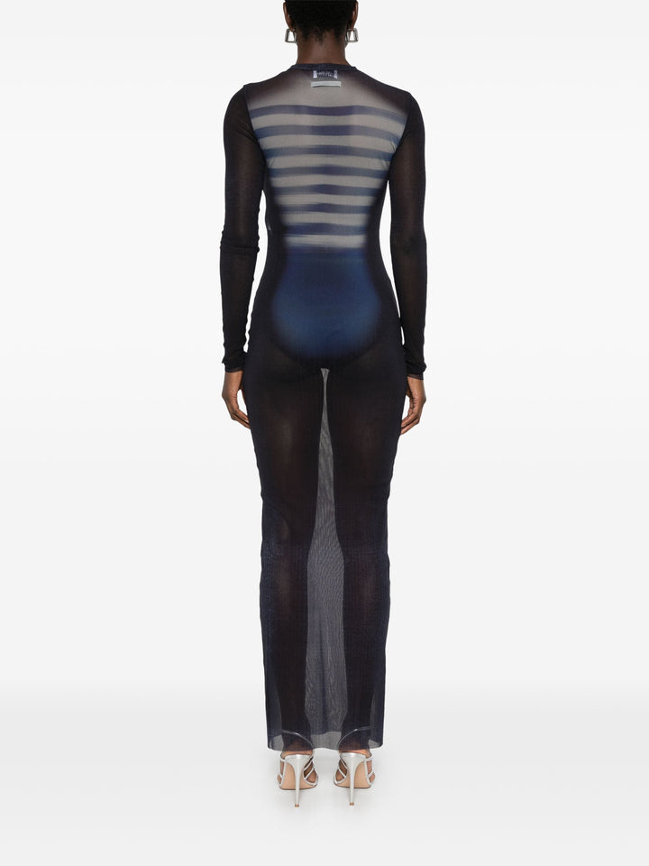 Jean Paul Gaultier Women Mesh Crew Neck Long Dress Printed "Le Mâle"
