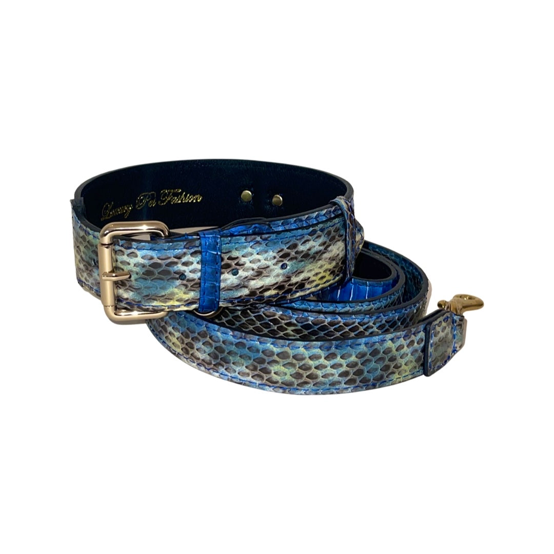 Stunning Multi-Blue Tone Snake Classic Collar &amp; Leash Set