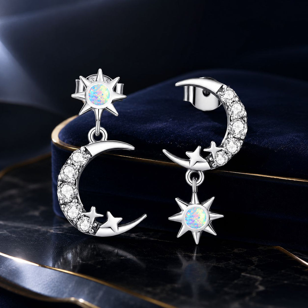 925 Sterling Silver Earrings with Translucent Opal and CZ in Oxidized Finish