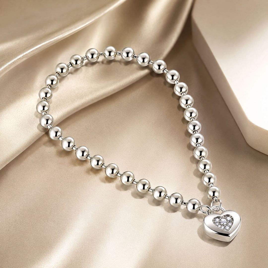 925 Sterling Silver Bracelet with Pavé Setting CZ and Platinum Plating, 17cm for Women