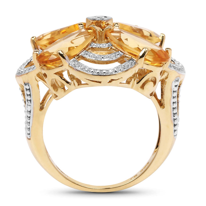 14K Yellow Gold Plated 8.80 Carat Genuine Citrine .925 Sterling Silver Ring